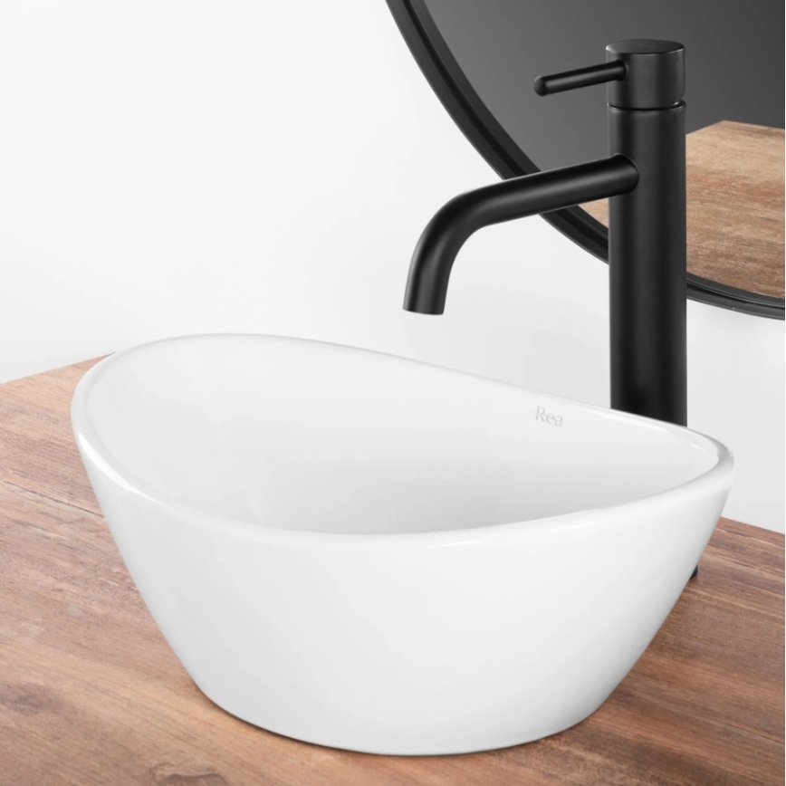 REA-U6803 - Tvättställ för bänkskiva KATE 24,5x36,5 cm, keramik/blank vit