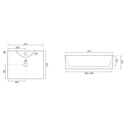 REA-U8196 - Tvättställ för bänkskiva KELLY MINI 31x41 cm keramik/blank vit