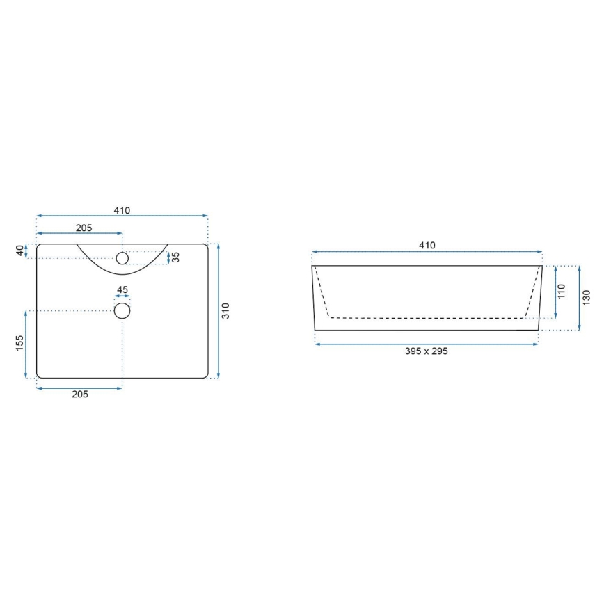 REA-U8196 - Tvättställ för bänkskiva KELLY MINI 31x41 cm keramik/blank vit