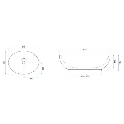 REA-U8198 - Tvättställ för bänkskiva CAROLA SLIM 39x51,5 cm keramik/blank vit