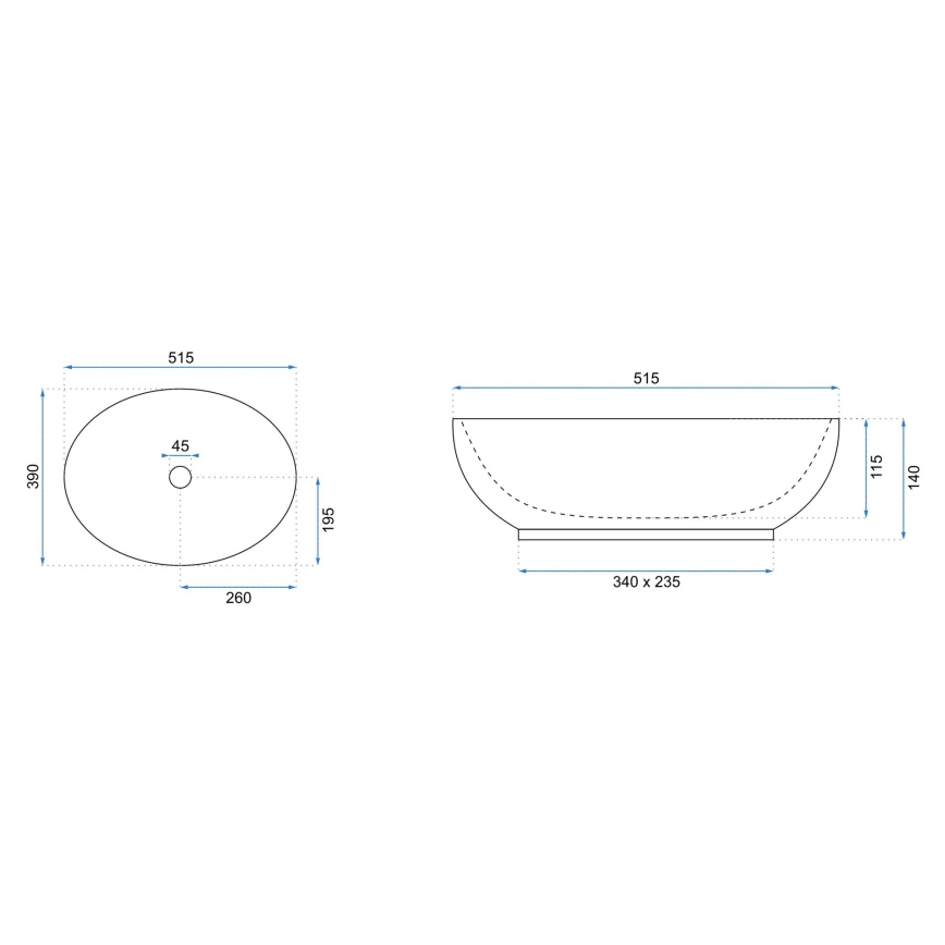 REA-U8198 - Tvättställ för bänkskiva CAROLA SLIM 39x51,5 cm keramik/blank vit