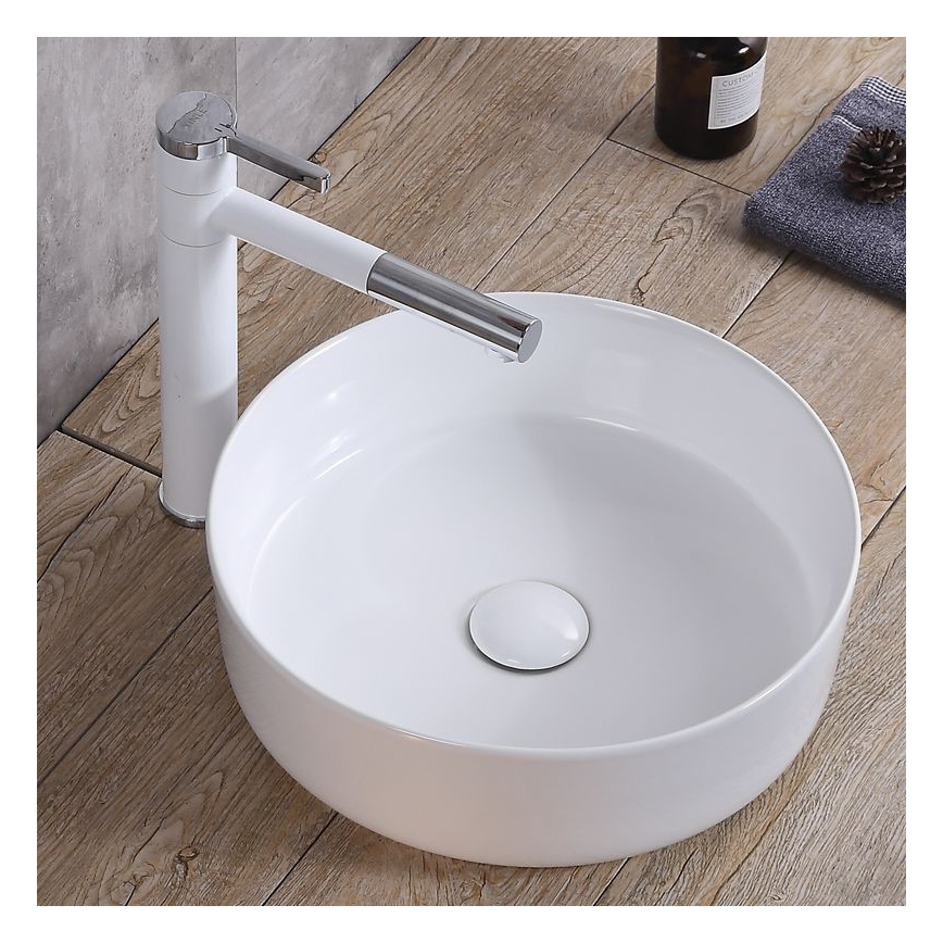 REA-U8493 - Tvättställ för bänkskiva ELMA Ø 45 cm, keramik/blank vit