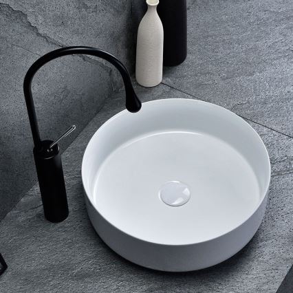 REA-U8493 - Tvättställ för bänkskiva ELMA Ø 45 cm, keramik/blank vit