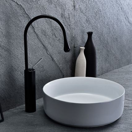 REA-U8493 - Tvättställ för bänkskiva ELMA Ø 45 cm, keramik/blank vit