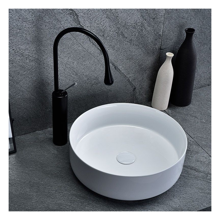 REA-U8493 - Tvättställ för bänkskiva ELMA Ø 45 cm, keramik/blank vit