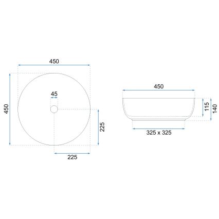 REA-U8493 - Tvättställ för bänkskiva ELMA Ø 45 cm, keramik/blank vit