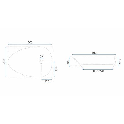 REA-U8536 - Tvättställ för bänkskiva GRETA 39x56 cm keramik/blank vit