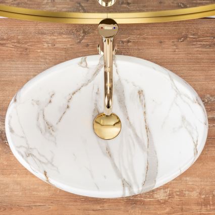 REA-U8568 - Tvättställ för bänkskiva LINDA 34x48,5 cm keramik/marmordekor