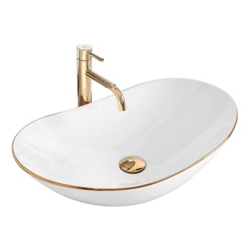 REA-U8570 - Tvättställ för bänkskiva ROYAL 36x62 cm keramik/blank vit/guld