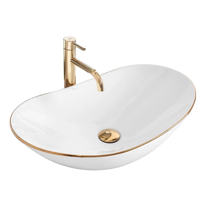 REA-U8570 - Tvättställ för bänkskiva ROYAL 36x62 cm keramik/blank vit/guld