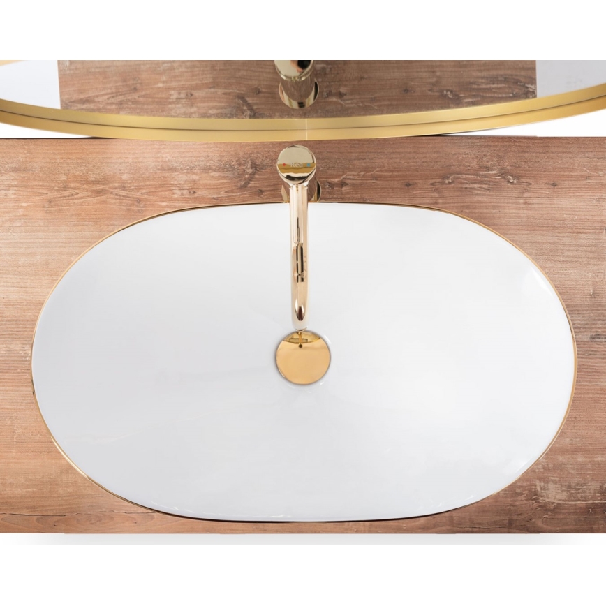 REA-U8570 - Tvättställ för bänkskiva ROYAL 36x62 cm keramik/blank vit/guld
