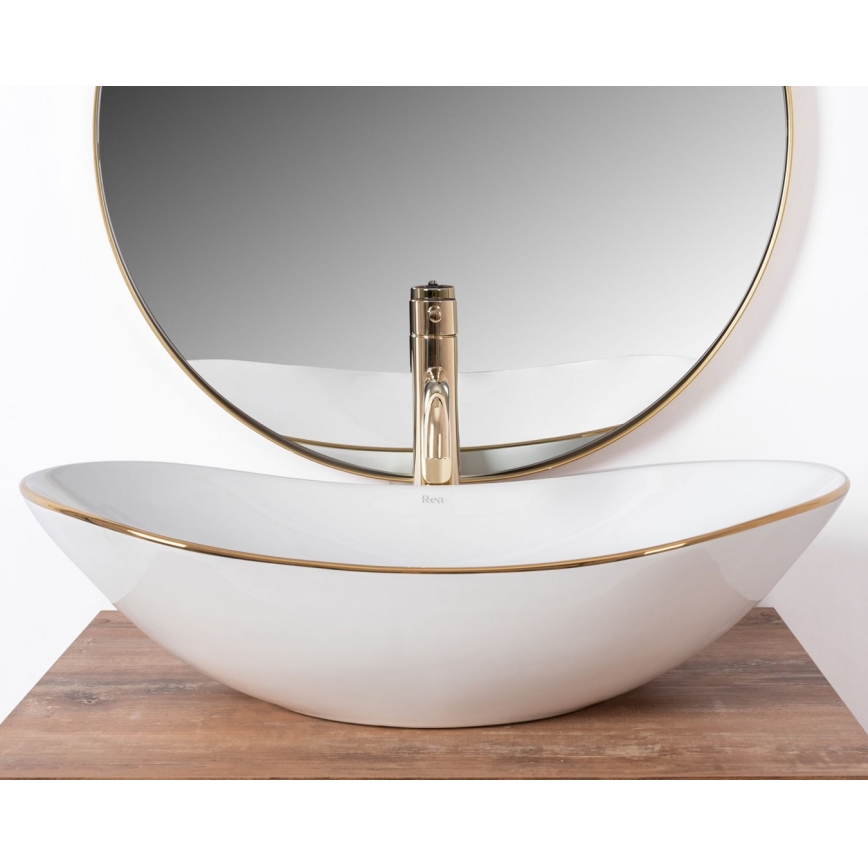 REA-U8570 - Tvättställ för bänkskiva ROYAL 36x62 cm keramik/blank vit/guld
