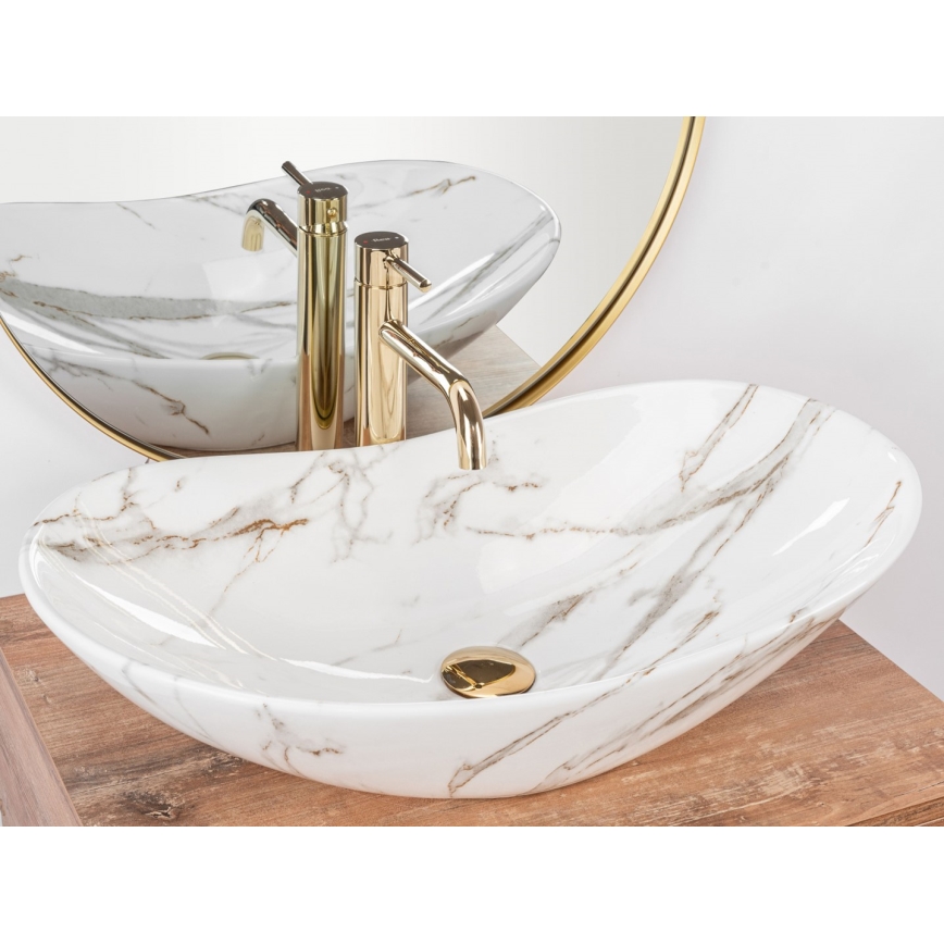 REA-U8597 - Tvättställ för bänkskiva ROYAL 36x62 cm, keramik/marmordekor