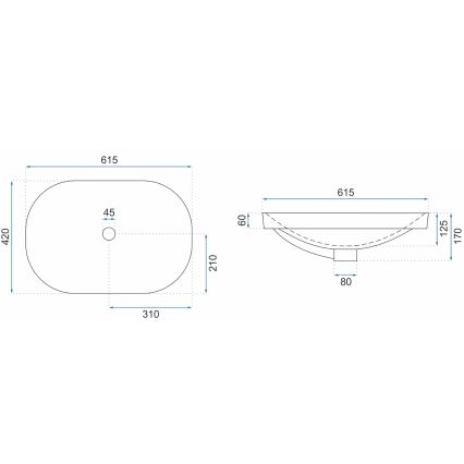 REA-U8700 - Ovanpåliggande tvättställ ARLETA 42x61,5 cm keramik/högblank vit