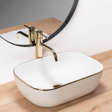 REA-U8736 - Tvättställ för bänkskiva BELINDA 33,5x46,5 cm keramik/vit/guld