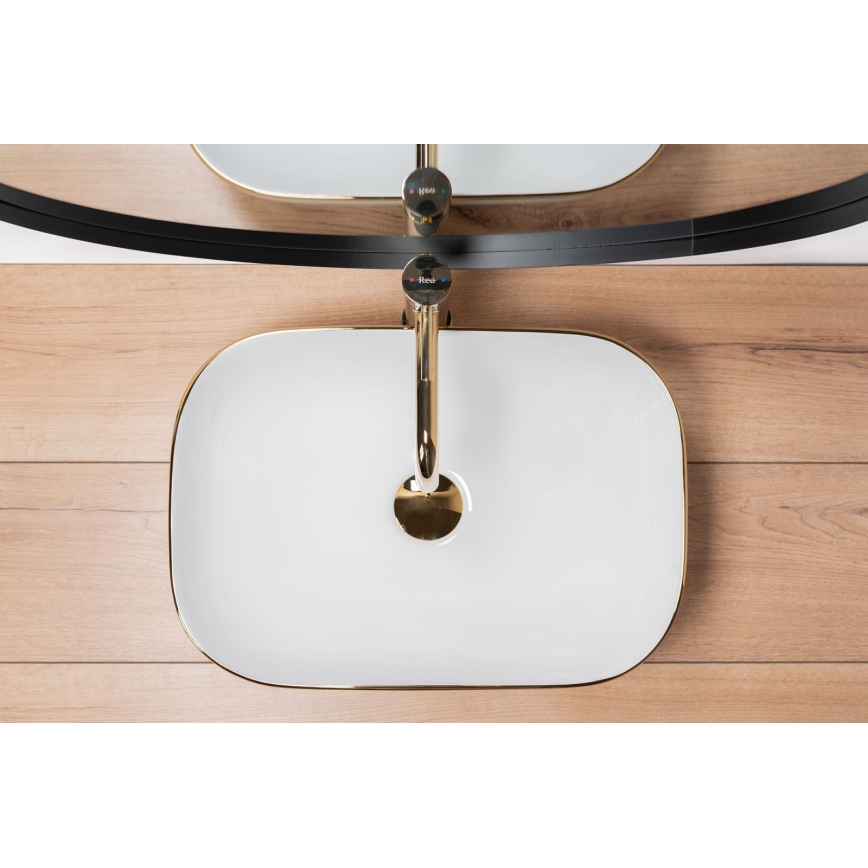 REA-U8736 - Tvättställ för bänkskiva BELINDA 33,5x46,5 cm keramik/vit/guld