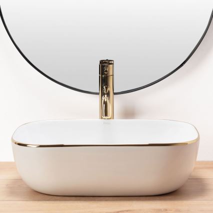 REA-U8736 - Tvättställ för bänkskiva BELINDA 33,5x46,5 cm keramik/vit/guld