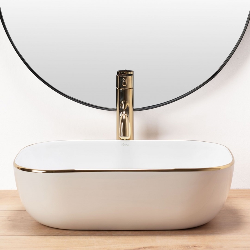 REA-U8736 - Tvättställ för bänkskiva BELINDA 33,5x46,5 cm keramik/vit/guld