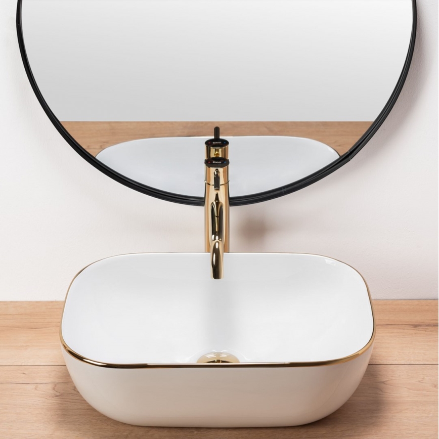 REA-U8736 - Tvättställ för bänkskiva BELINDA 33,5x46,5 cm keramik/vit/guld