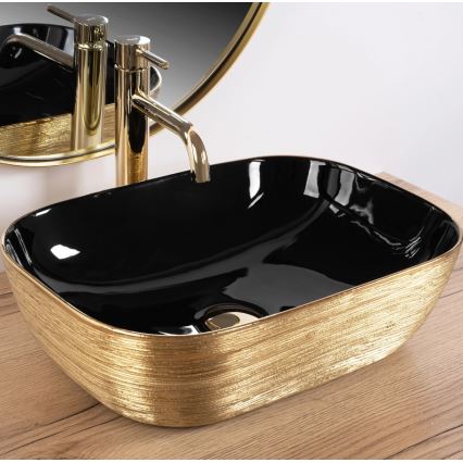 REA-U8780 - Tvättställ för bänkskiva BELINDA 33x46,5 cm keramik/svart/guld