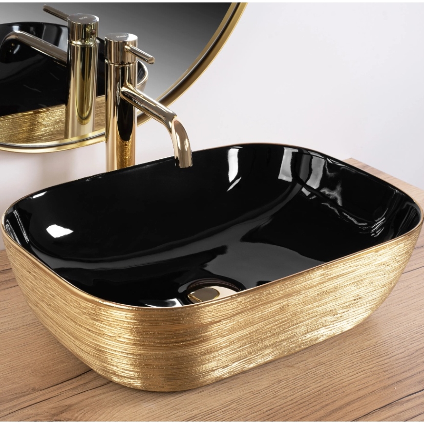 REA-U8780 - Tvättställ för bänkskiva BELINDA 33x46,5 cm keramik/svart/guld