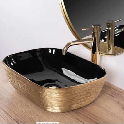 REA-U8780 - Tvättställ för bänkskiva BELINDA 33x46,5 cm keramik/svart/guld