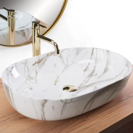 REA-U9656 - Tvättställ för bänkskiva CLEO 41x60,5 cm keramik/marmordekor