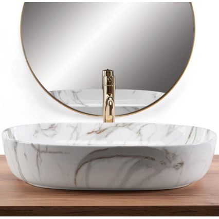 REA-U9656 - Tvättställ för bänkskiva CLEO 41x60,5 cm keramik/marmordekor