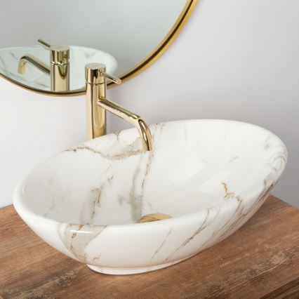 REA-U9685 - Tvättställ för bänkskiva PAMELA 33x53 cm keramik/marmordekor