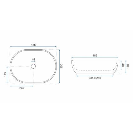 REA-U9888  - Överliggande tvättställ LARA 35x48,5 cm keramik/stenimitation