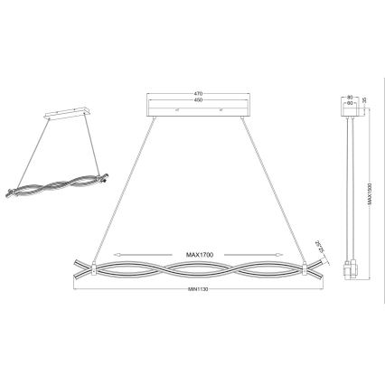 Reality - LED ljuskrona med upphängningsrem WAVE LED/16W/230V + LED/9W
