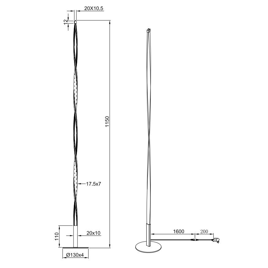Reality - LED ljusreglerad golvlampa SPIN LED/10,5W/230V