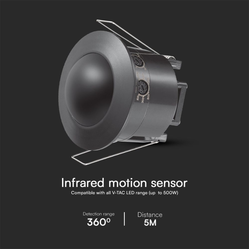 Recessed motion sensor PIR 360° 500W/230V svart