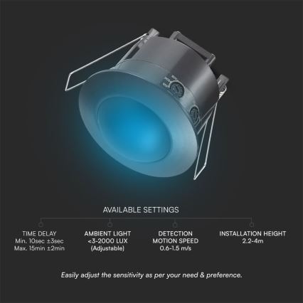 Recessed motion sensor PIR 360° 500W/230V svart