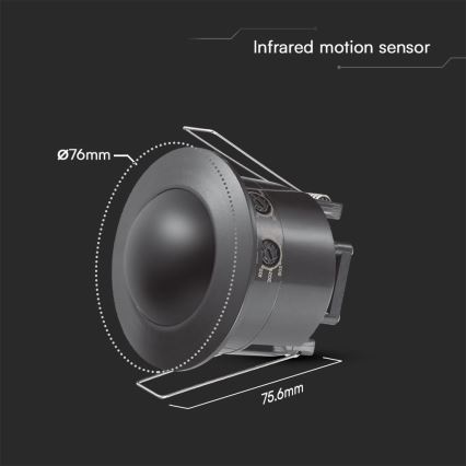 Recessed motion sensor PIR 360° 500W/230V svart