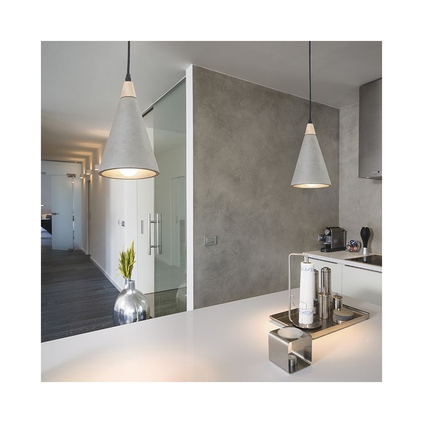 RED - Design Rendl - R12380 - Ljusskrona med upphängningsrem  HEIDI 1xE27/28W/230V konkret /trä