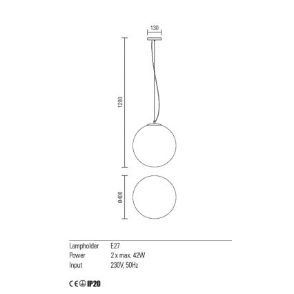 Redo 01-1066 - Ljuskrona med textilsladd OLA 2xE27/42W/230V diameter 40 cm