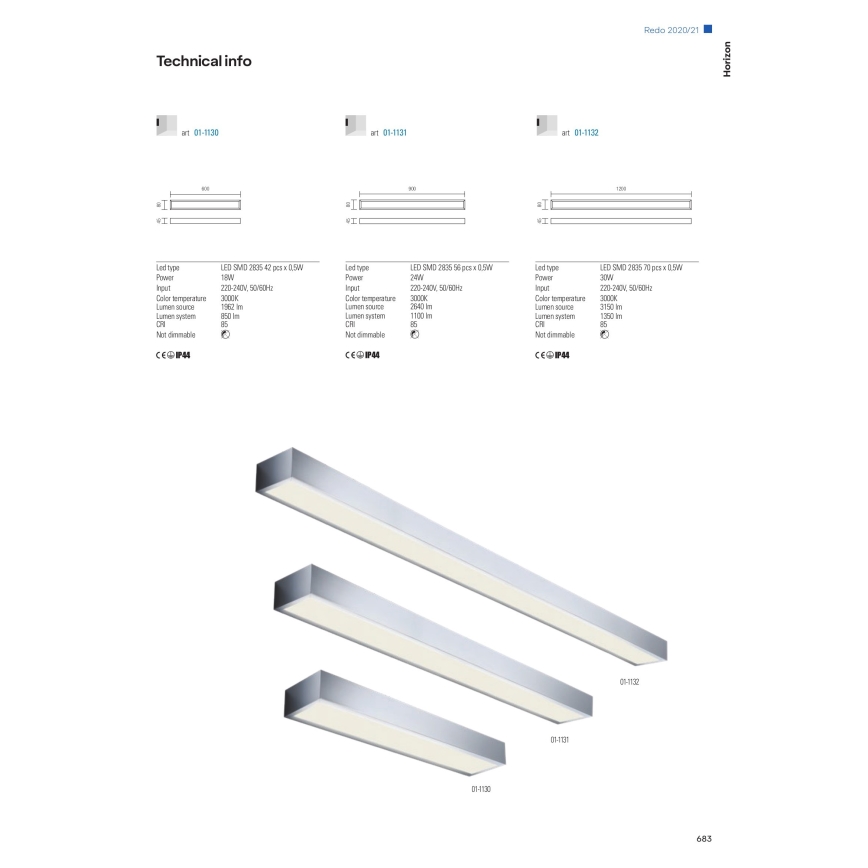 Redo 01-1132 - Badrumsspegel med LED-belysning HORIZON LED/30W/230V 120 cm IP44