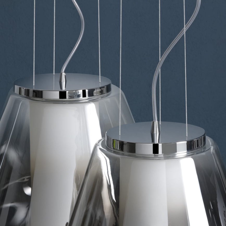 Redo 01-1139 - Takpendel FUSION 1xE27/42W/230V Ø 30 cm blank krom/rökfärgad