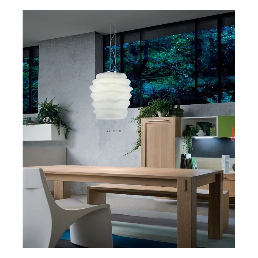 Redo 01-1141 - Pendellampa MAGMA på sladd, 1xE27/42W/230V, Ø 30 cm, blank krom/vit