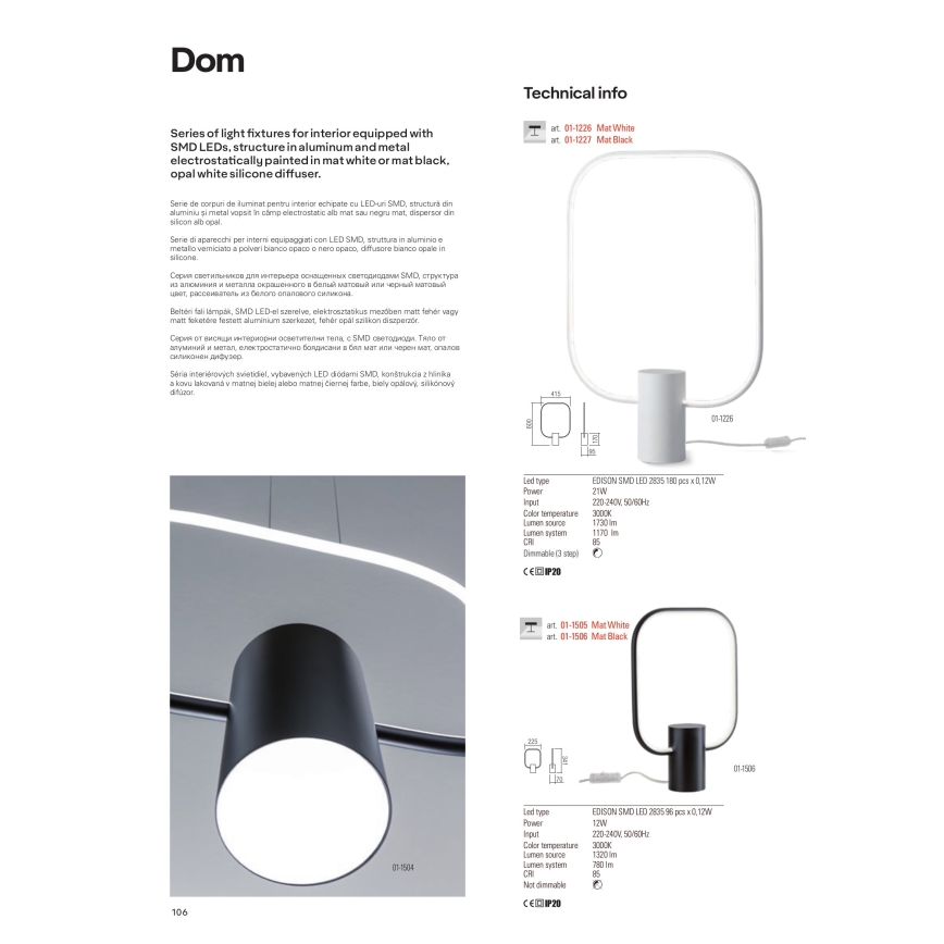 Redo 01-1226 - Dimbar LED-bordslampa DOM LED/21W/230V vit