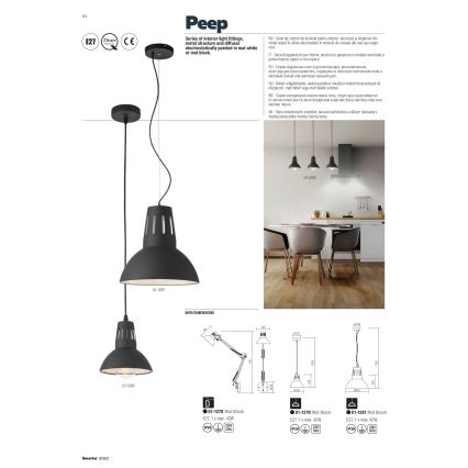 Redo 01-1281 - Pendel med sladd PEEP 1xE27/42W/230V Ø 34,5 cm svart