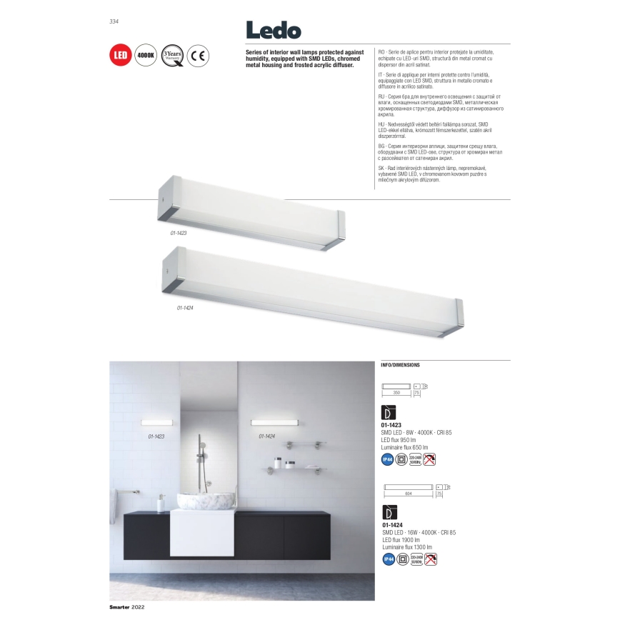 redo 01-1423 - LED Badrumsbelysning vägg LEDO LED/8W/230V IP44