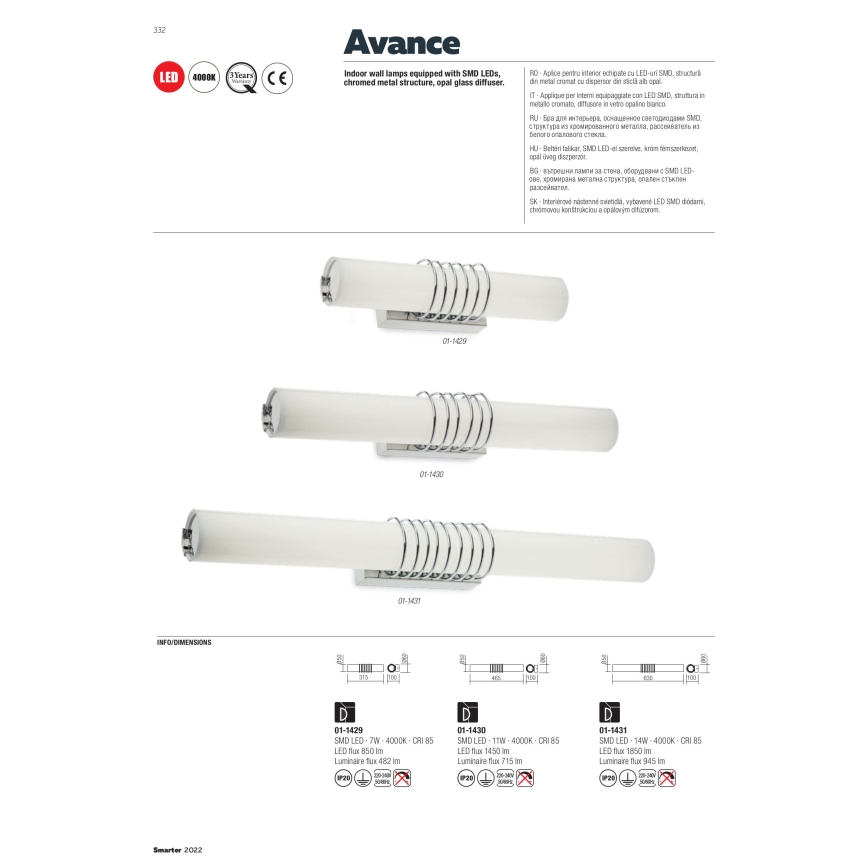 Redo 01-1431 - LED väggbelysning AVANCE LED/14W/230V 63 cm vit