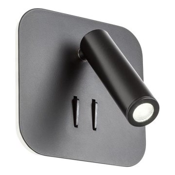 Redo 01-1492 - LED väggarmatur QUDA LED/6W/230V + LED/3W CRI 90 USB svart