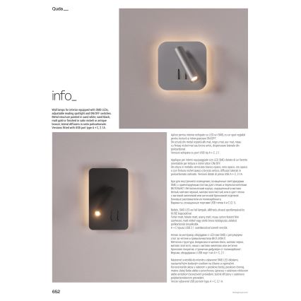 Redo 01-1492 - LED väggarmatur QUDA LED/6W/230V + LED/3W CRI 90 USB svart