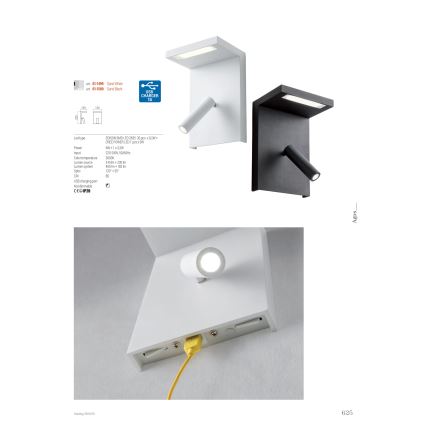 Redo 01-1499 - LED väggspotlight AGOS LED/6W/230V + LED/3,2W USB vit