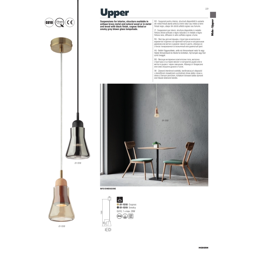 Redo 01-1518 - Ljuskrona med upphängningsrem UPPER 1xGU10/28W/230V mässing/beige