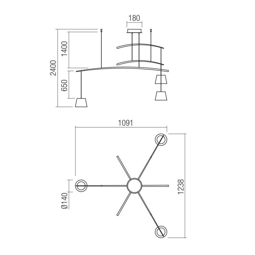 Redo 01-1525 - LED ljuskrona med textilsladd LOLLI 3xLED/6W/230V svart