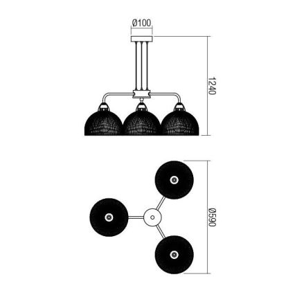 Redo 01-1573 - Taklampa med kabel TAMIS 3xE27/42W/230V Ø 59 cm svart